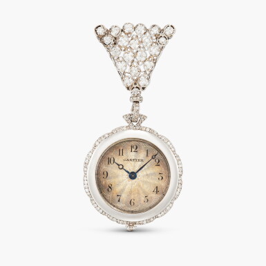 View full screen - View 1 of Lot 2469. A platinum and diamond-set openface pendant watch, Circa 1913.