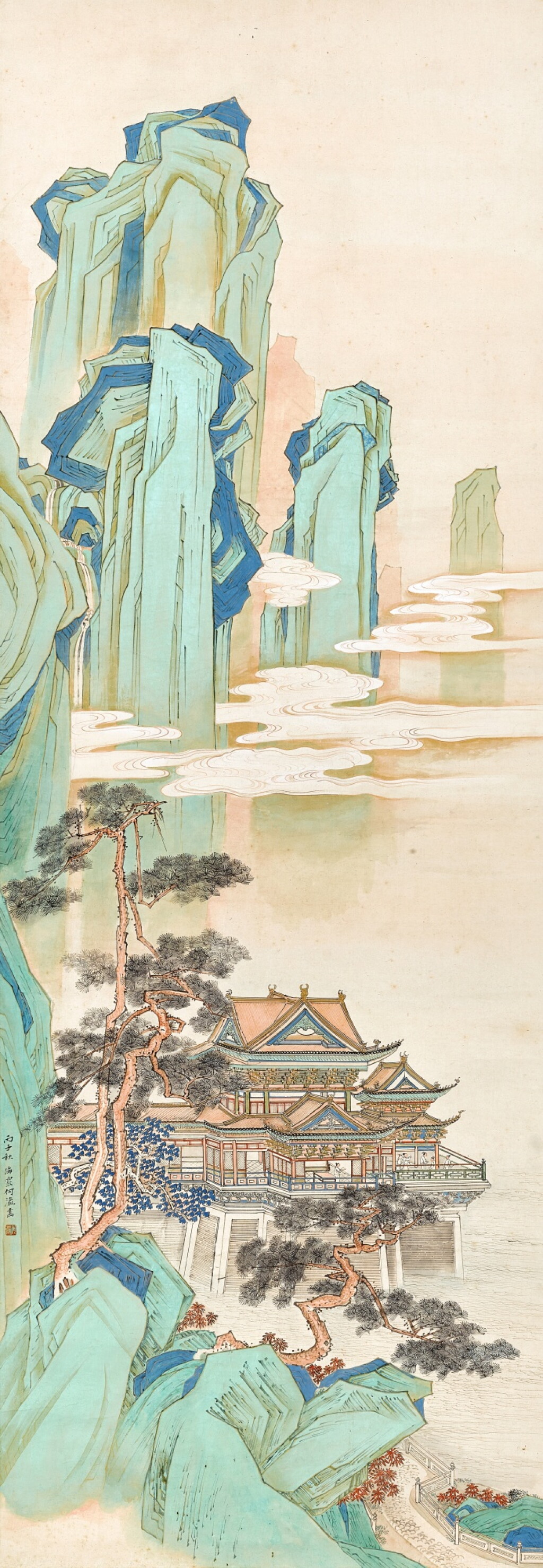 View full screen - View 1 of Lot 6144. 何海霞 金碧山水 | He Haixia, Landscape after Song Master.
