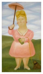 Woman with Parasol and Dog