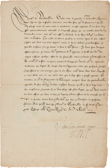 View full screen - View 1 of Lot 11. Mary, Queen of Scots | Letter signed, to M. de Rambouillet, 31 August 1578.