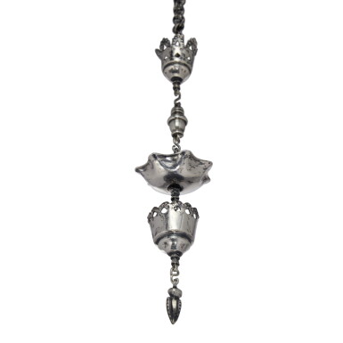 View full screen - View 1 of Lot 214. A Miniature Silver Dutch Style Hanging Sabbath Lamp, 19th century.