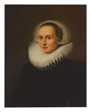 View full screen - View 1 of Lot 2. ATTRIBUTED TO LODEWIJK VAN DER HELST | PORTRAIT OF A LADY, HALF LENGTH, FACING LEFT, IN A WHITE RUFF.