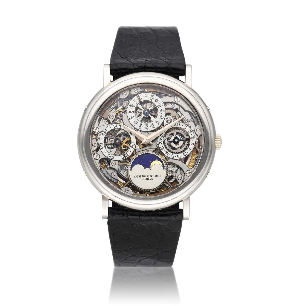 全萤幕检视 - 查看214Reference 43032 Quantieme Perpetuel | A platinum skeletonized automatic perpetual calendar wristwatch with moon phases and leap year indication, Circa 1990的1