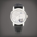 Lange 1 'Centennial' Tourbillon, Reference 704.025 A limited edition platinum tourbillon wristwatch with digital date display and power reserve indication Circa 2001 | 朗格 | Lange 1 'Centennial’ Tourbillon 型號 704.025 限量版鉑金陀飛輪腕錶備數字日期及動力儲存顯示,製作年份約 2001