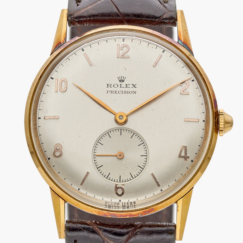 View full screen - View 1 of Lot 552. Reference 3667 Precision | A yellow gold wristwatch, Circa 1950.
