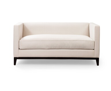 View full screen - View 1 of Lot 1157. Christian Liaigre A tinted oak and cotton sofa | Christian Liaigre Canapé en chêne teinté et coton.