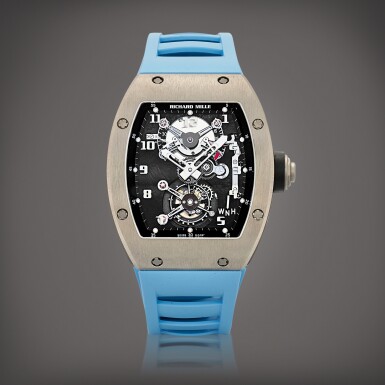 View full screen - View 1 of Lot 2308. Reference RM002 | A titanium semi-skeletonised tourbillon wristwatch with power reserve and torque indication, Circa 2010 | Richard Mille | 型號RM002 | 鈦金屬半鏤空陀飛輪腕錶,備動力儲備及力矩顯示,約2010年製.