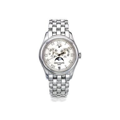 View full screen - View 1 of Lot 994. PATEK PHILIPPE | REF 5036/1G-017, A WHITE GOLD ANNUAL CALENDAR WRISTWATCH WITH MOON PHASES AND BRACELET MADE IN 2004 | 百達翡麗 | 5036/1G-017型號白金年曆鍊帶腕錶備月相顯示,2004年製.