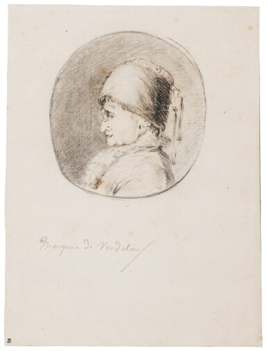 View full screen - View 1 of Lot 62. MARIE-MADELEINE, MARQUISE DE VERDELIN | PORTRAIT OF JEAN-JACQUES ROUSSEAU (1712-1778), IN PROFILE, IN A FUR HAT WITH TASSELS AND A FUR-TRIMMED COAT .