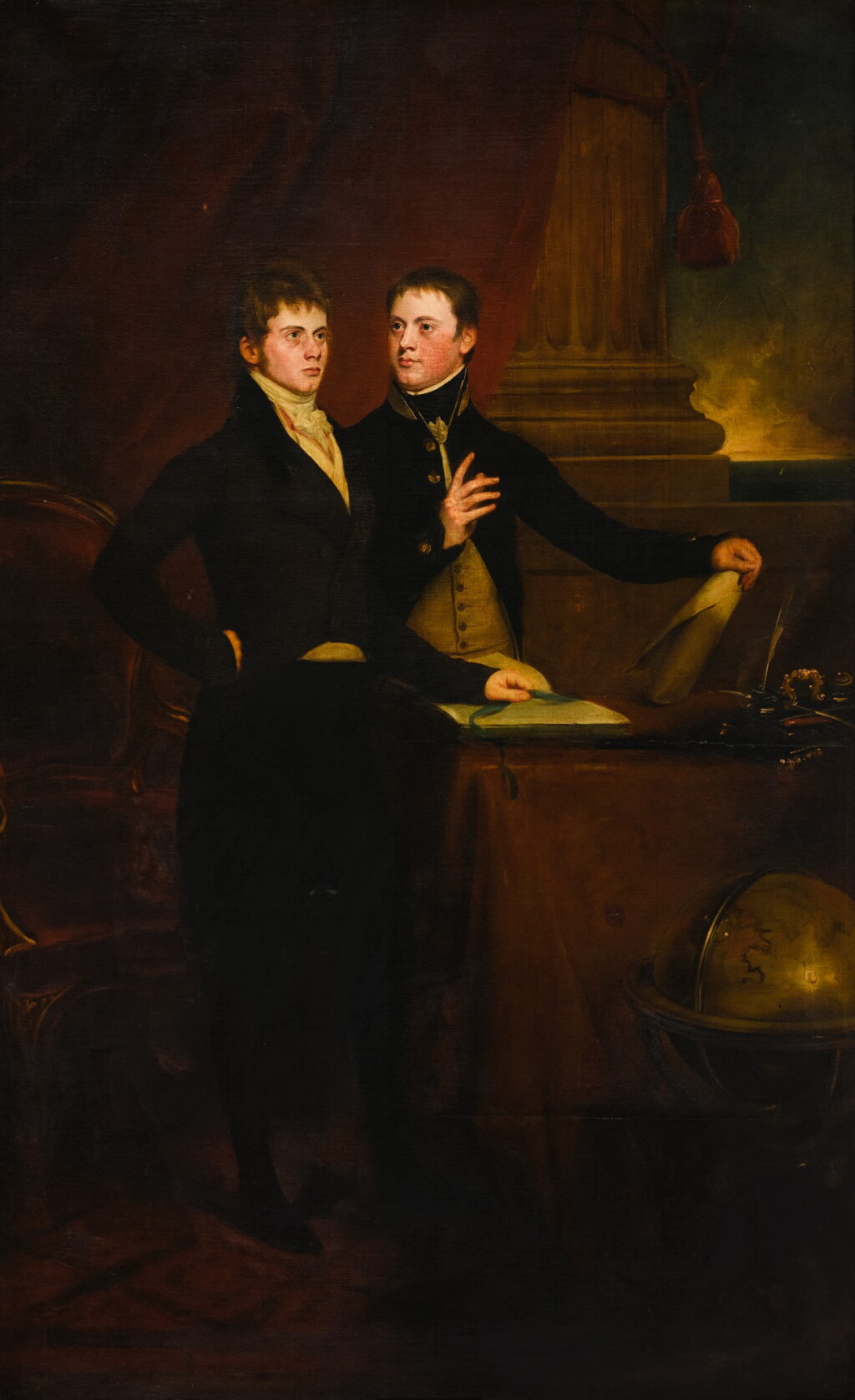View full screen - View 1 of Lot 171. Portrait of the Rt. Hon. Sir Edward Knatchbull, later 9th Bt. (1781-1849), with his brother Norton Joseph Knatchbull (d. 1801), both standing by a table, a globe to the right.