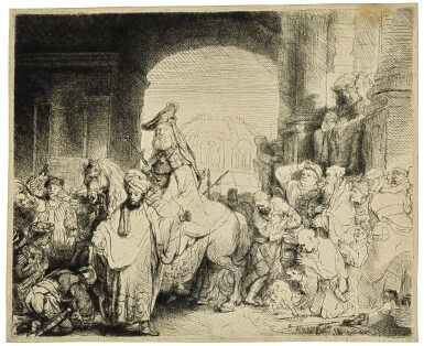 View full screen - View 1 of Lot 88. The Triumph of Mordecai (B., Holl. 40; New Holl. 185; H. 172).