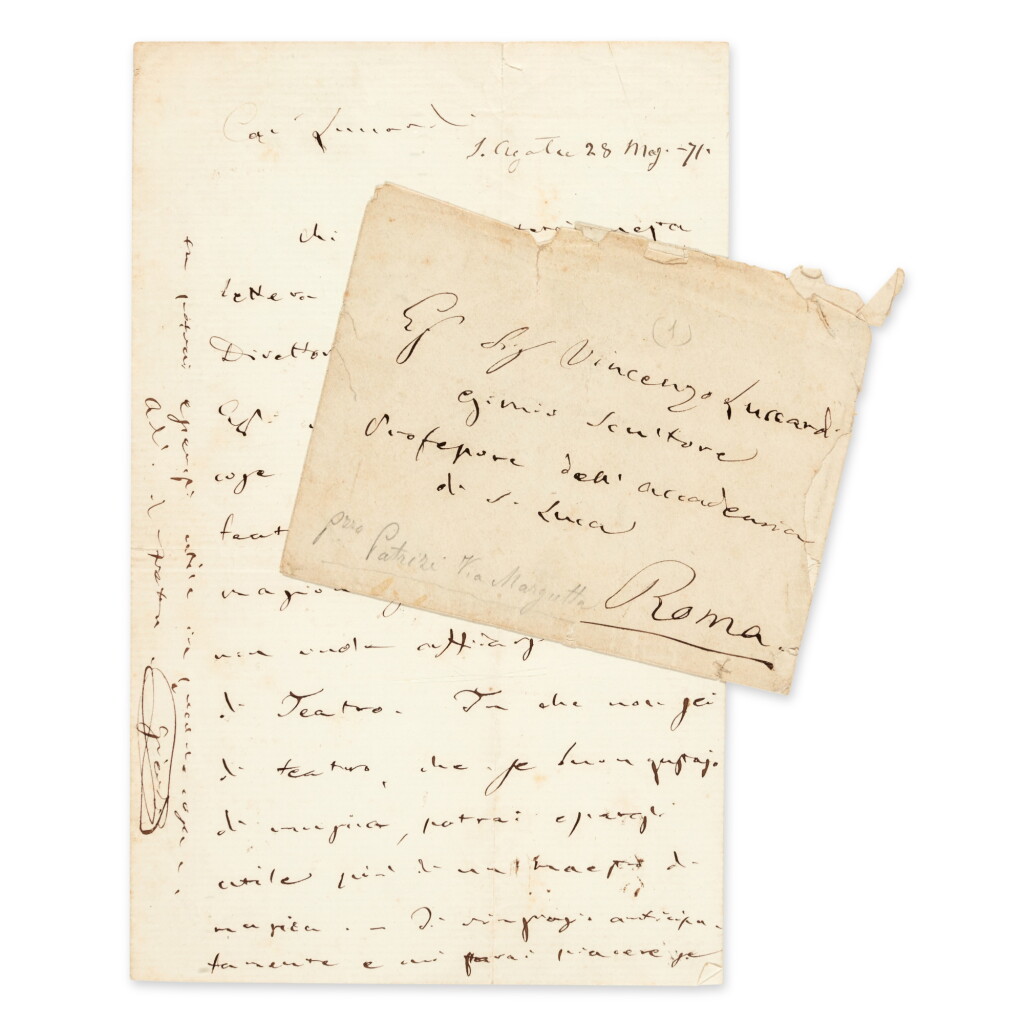 View full screen - View 1 of Lot 76. G. Verdi. Autograph letter signed, to Luccardi, 28 May 1871.