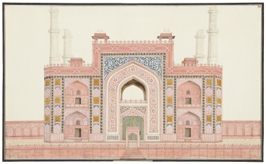View full screen - View 1 of Lot 158. A VIEW OF AKBAR’S TOMB AT SIKANDRA, INDIA, COMPANY SCHOOL, SECOND HALF 19TH CENTURY.