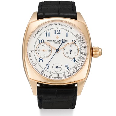 View full screen - View 1 of Lot 172. VACHERON CONSTANTIN | HARMONY CHRONOGRAPH, REFERENCE 5300S, A LIMITED EDITION PINK GOLD SINGLE BUTTON CHRONOGRAPH WRISTWATCH WITH PULSATIONS SCALE, MADE TO COMMEMORATE THE 260TH ANNIVERSARY OF VACHERON CONSTANTIN, CIRCA 2015.