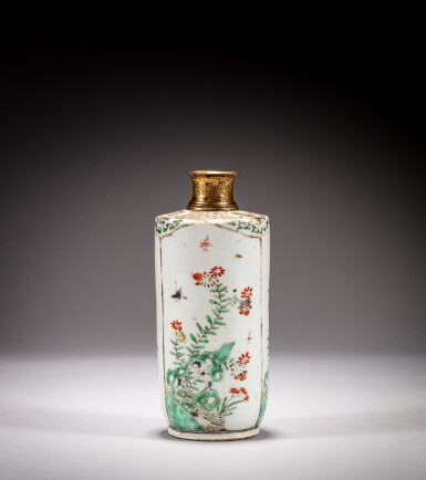 View full screen - View 1 of Lot 143. A gilt-bronze mounted famille-verte ‘floral’ vase, Qing dynasty, Kangxi period | 清康熙 五彩花卉紋瓶.