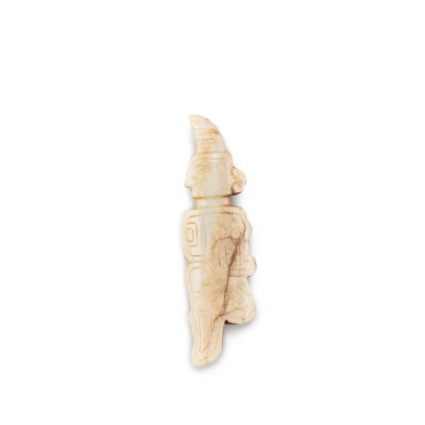View full screen - View 1 of Lot 233. An archaic calcified jade 'humanoid' pendant, Western Zhou dynasty | 西周 玉人形珮.