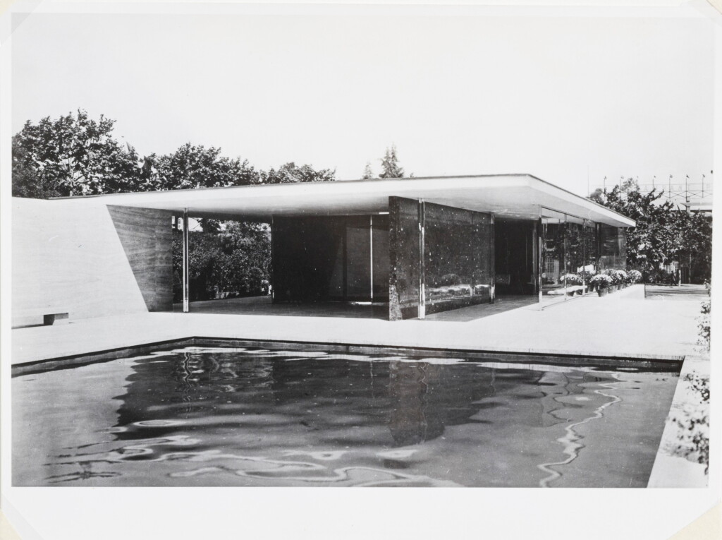 View full screen - View 1 of Lot 30. Mies van der Rohe. Barcelona Pavillon. View over the pool from north east., 1929.