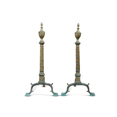 View full screen - View 1 of Lot 27. A Very Fine and Rare Pair of Chippendale Andirons, New York, Circa 1790.