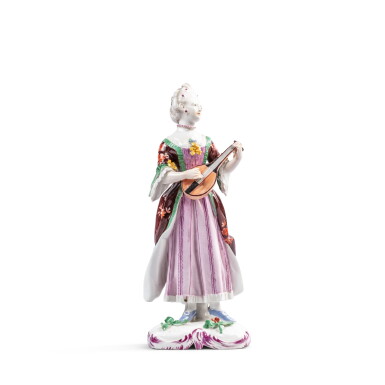 View full screen - View 1 of Lot 788. A rare Fulda porcelain figure of a female musician, circa 1770-75.