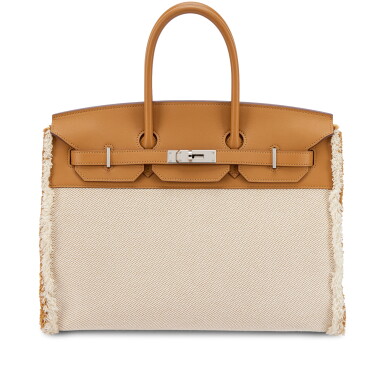 View full screen - View 1 of Lot 598. Limited Edition Sesame Swift and Twill H Canvas Fray Fray Birkin 35 Palladium Hardware, 2021.