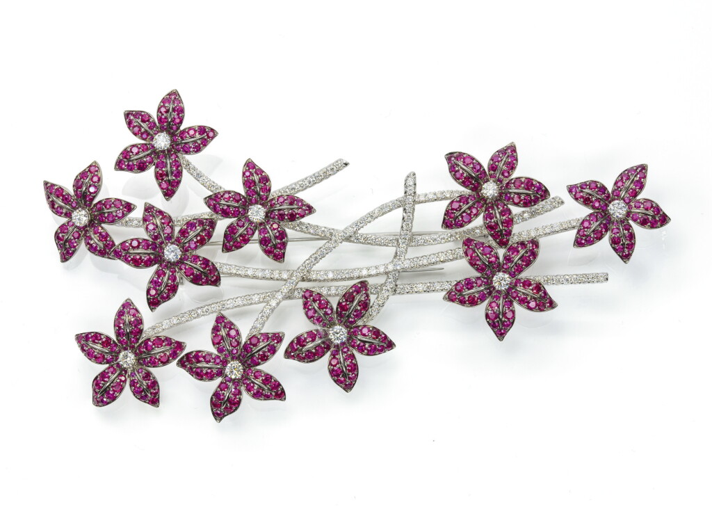 View full screen - View 1 of Lot 2. Ruby and diamond brooch, Michele della Valle.