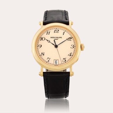 View full screen - View 1 of Lot 674. Reference 5053J-001 Calatrava | A yellow gold automatic wristwatch with date, Circa 2003 .