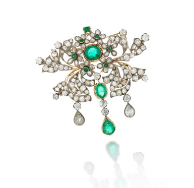 View full screen - View 1 of Lot 6. Emerald and diamond pendant-necklace (Collana con pendente in smeraldi e diamanti), 1890.