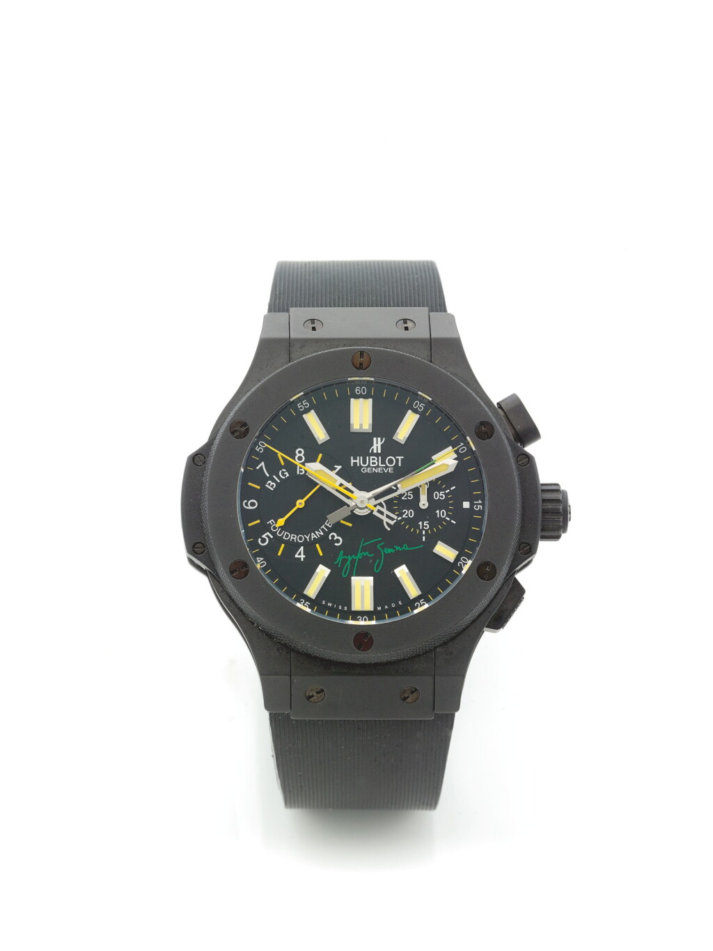 View full screen - View 1 of Lot 88. HUBLOT | BIG BANG FOUDROYANTE SENNA , A LIMITED EDITION TITANIUM AND CERAMIC AUTOMATIC SPLIT SECONDS CHRONOGRAPH WRISTWATCH CIRCA 2009 BIG BANG FOUDROYANTE SENNA A LIMITED EDITION TITANIUM AND CERAMIC AUTOMATIC SPLIT SECONDS CHRONOGRAPH WRISTWATCH CIRCA 2009 .