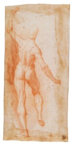 Recto: Study of a male nude, seen from behind, his left arm raised Verso: Study of Saint John the Baptist with his lamb