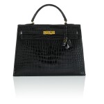 Black Porosus Crocodile Sellier Kelly 35 Gold Hardware, circa 1960s