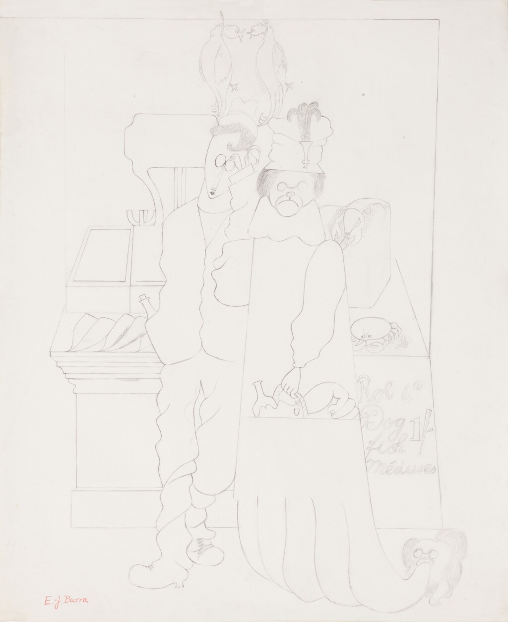 View full screen - View 1 of Lot 46. EDWARD BURRA | TWO FIGURES AT FISH STALL.