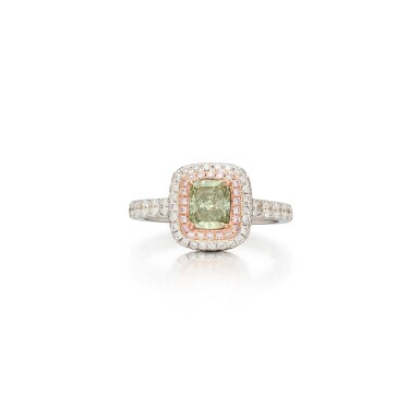 View full screen - View 1 of Lot 480. Fancy Intense Green Diamond, Colored Diamond and Diamond Ring.