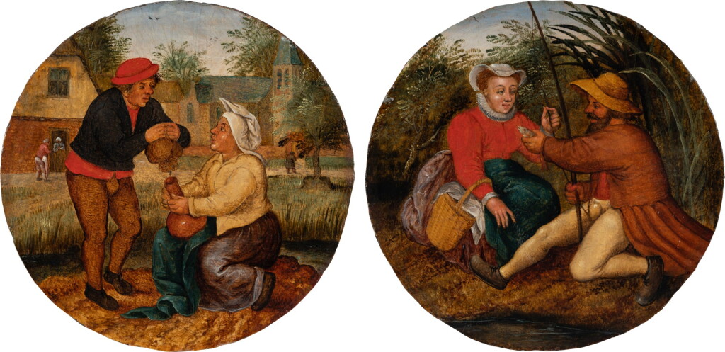 View full screen - View 1 of Lot 8. A peasant offering a cock to his companion; a fisherman offering a fish to his companion 《農夫向女伴獻公雞;漁夫向女伴獻魚》.