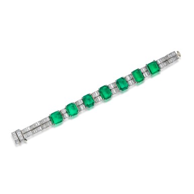 View full screen - View 1 of Lot 69. Fine Emerald and Diamond Bracelet.