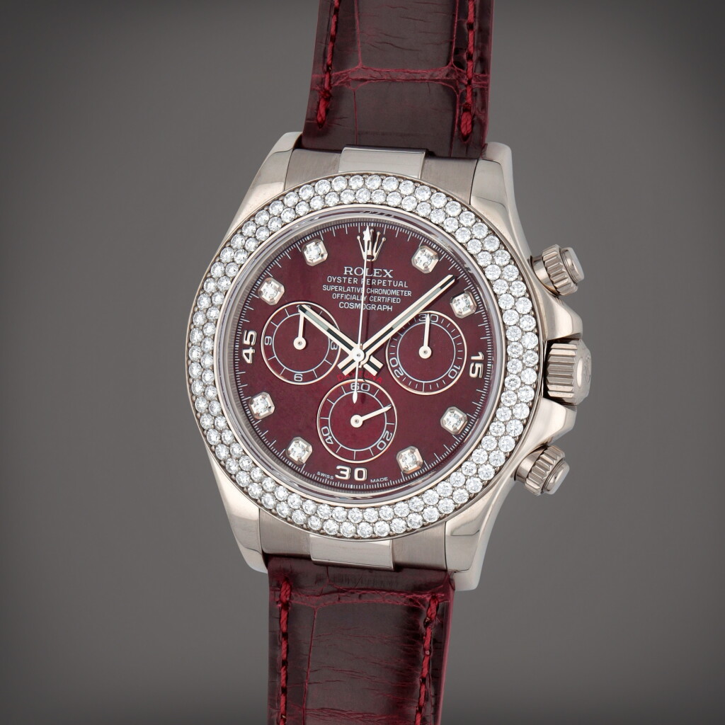 View full screen - View 1 of Lot 90. Daytona, Reference 116589RBR A white gold and diamond-set chronograph wristwatch with rubellite dial Circa 2001.