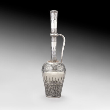 View full screen - View 1 of Lot 40. A large niello and silver ewer, Caucase, circa 1900 | Grande aiguière en argent niellé, Caucase, vers 1900.