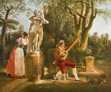 View full screen - View 1 of Lot 165. A young woman listening to a guitar player in a park in Rome.