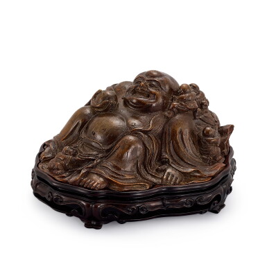 View full screen - View 1 of Lot 755. A BAMBOO-ROOT FIGURE OF BUDAI QING DYNASTY, KANGXI PERIOD | 清康熙 竹根雕童子戲彌勒擺件.