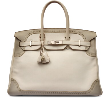 View full screen - View 1 of Lot 99. Limited Edition Gris Perle and White Courchevel Ghillies Birkin 35 Palladium Hardware, 2013.