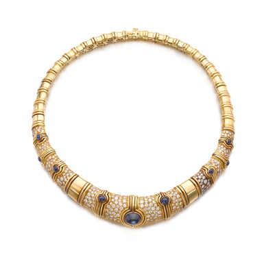 View full screen - View 1 of Lot 990. Sapphire and diamond necklace.