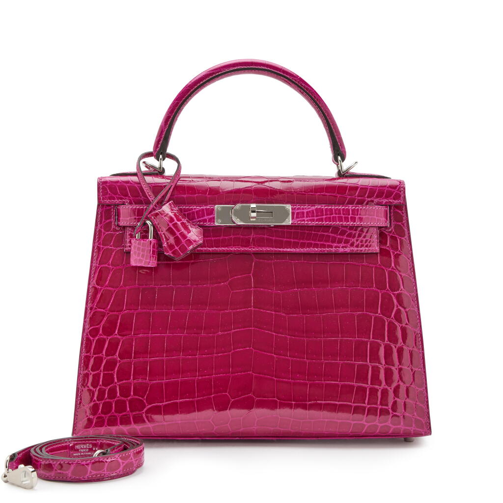 View full screen - View 1 of Lot 64. Rose Pourpre Shiny Niloticus Crocodile Sellier Kelly 28 Palladium Hardware, 2021.
