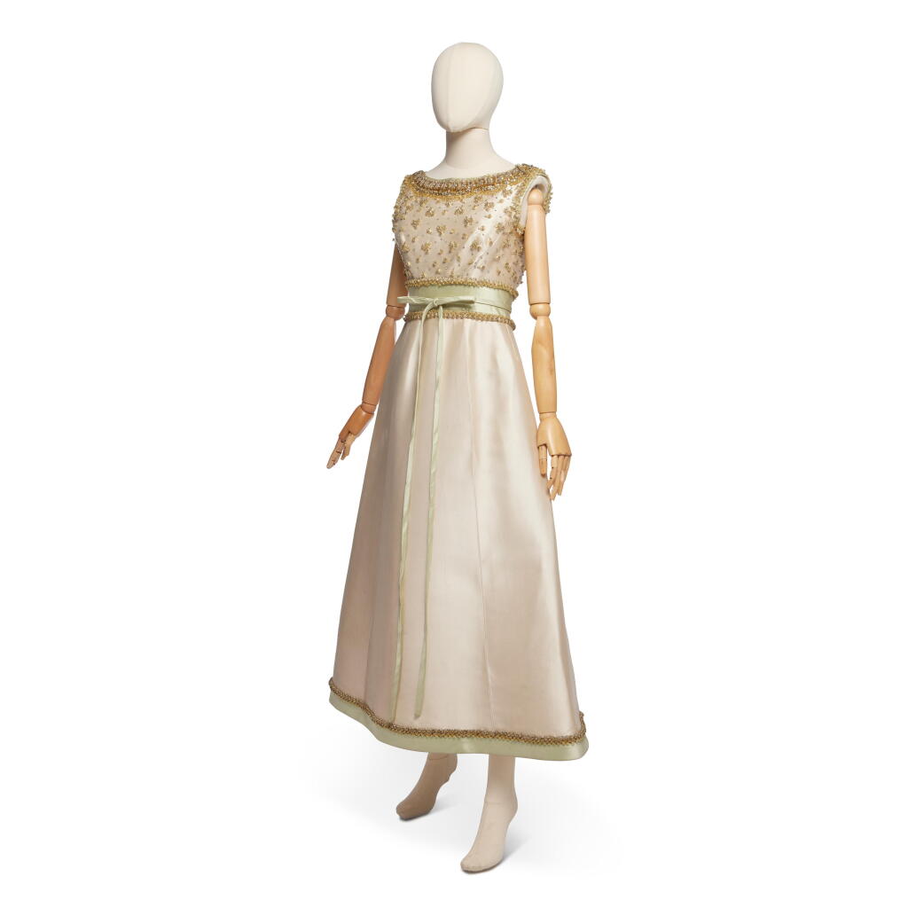 View full screen - View 1 of Lot 47. Haute Couture Ivory Silk Beaded Evening Gown, Autumn-Winter 1966.