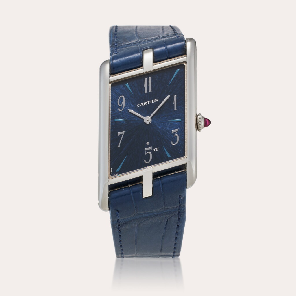 View full screen - View 1 of Lot 68. Reference WGTA0120 Tank Asymétrique 'New York Fifth Avenue Edition' | A limited edition platinum asymmetrical wristwatch, Made Exclusively for the New York Fifth Avenue Boutique, Circa 2023.