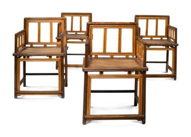 View full screen - View 1 of Lot 1045. A SET OF FOUR 'TIELIMU' AND SOFTWOOD LOW-BACK CHAIRS (MEIGUIYI, QING DYNASTY, 18TH / 19TH CENTURY.