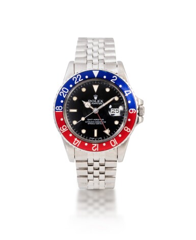View full screen - View 1 of Lot 61. 'Pepsi' GMT- Master, Ref. 16750 Montre bracelet en acier avec deux fuseaux horaires et date | Stainless steel dual time zone wristwatch with date and bracelet Vers 1985 | Circa 1985.