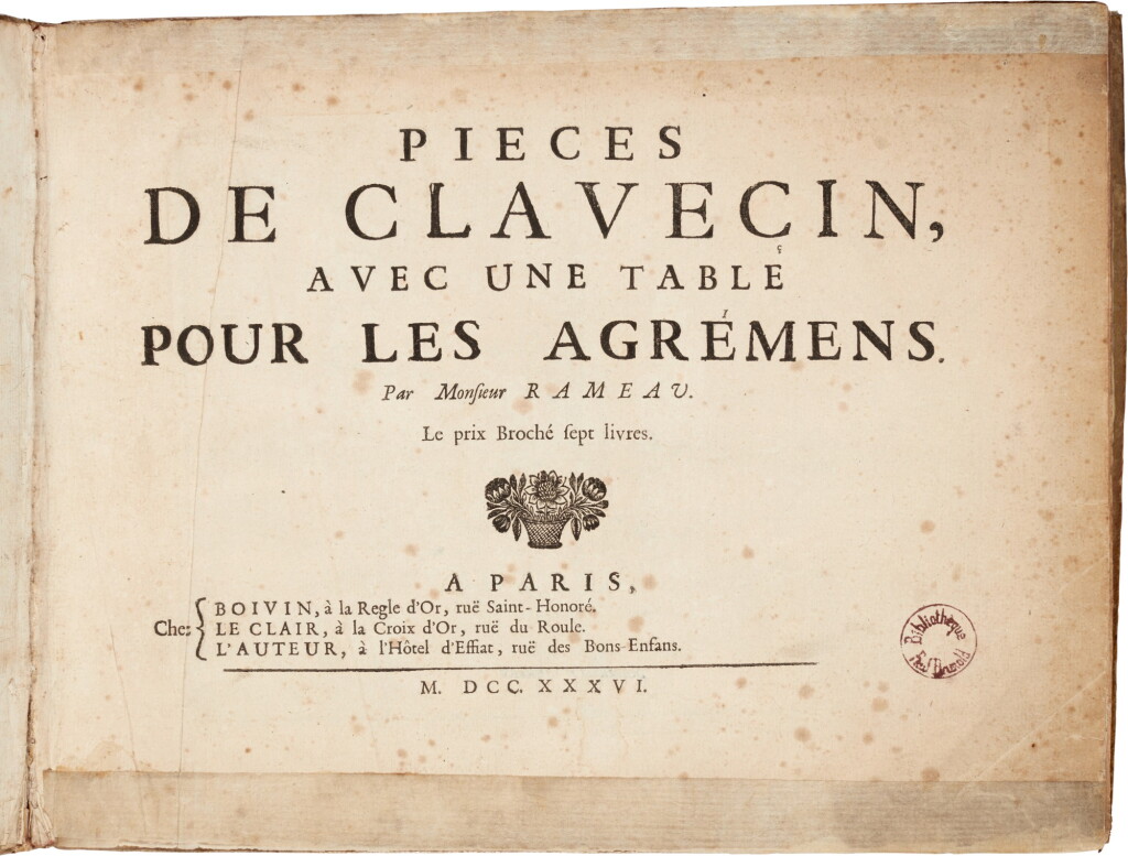 View full screen - View 1 of Lot 96. J.-P. Rameau. Pièces de clavecin, avec une table pour les agrémens, 1736.