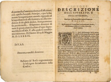 View full screen - View 1 of Lot 62. Opera. B. de' Rossi. Descrizione dell'apparato e degl'intermedi, 1589.