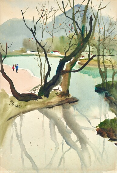 View full screen - View 1 of Lot 3019. 吳冠中 花溪 | Wu Guanzhong, The Hua Stream of Guiyang.