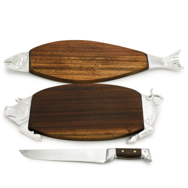 View full screen - View 1 of Lot 238. A pair of electroplate and wood serving boards.