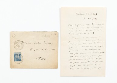 View full screen - View 1 of Lot 123. MISTRAL. Lettre autographe signée à Julien Tiersot, 7 décembre 1898, 3 pages sur un bifeuillet in-8..
